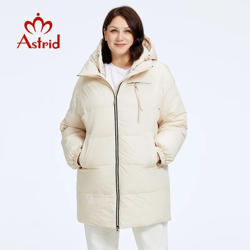 Astrid Новая зимняя одежда, Женская Свободная модная куртка-пуховик средней длины, Женская парка Больших размеров с капюшоном, Простые повседневные качественные куртки - 0