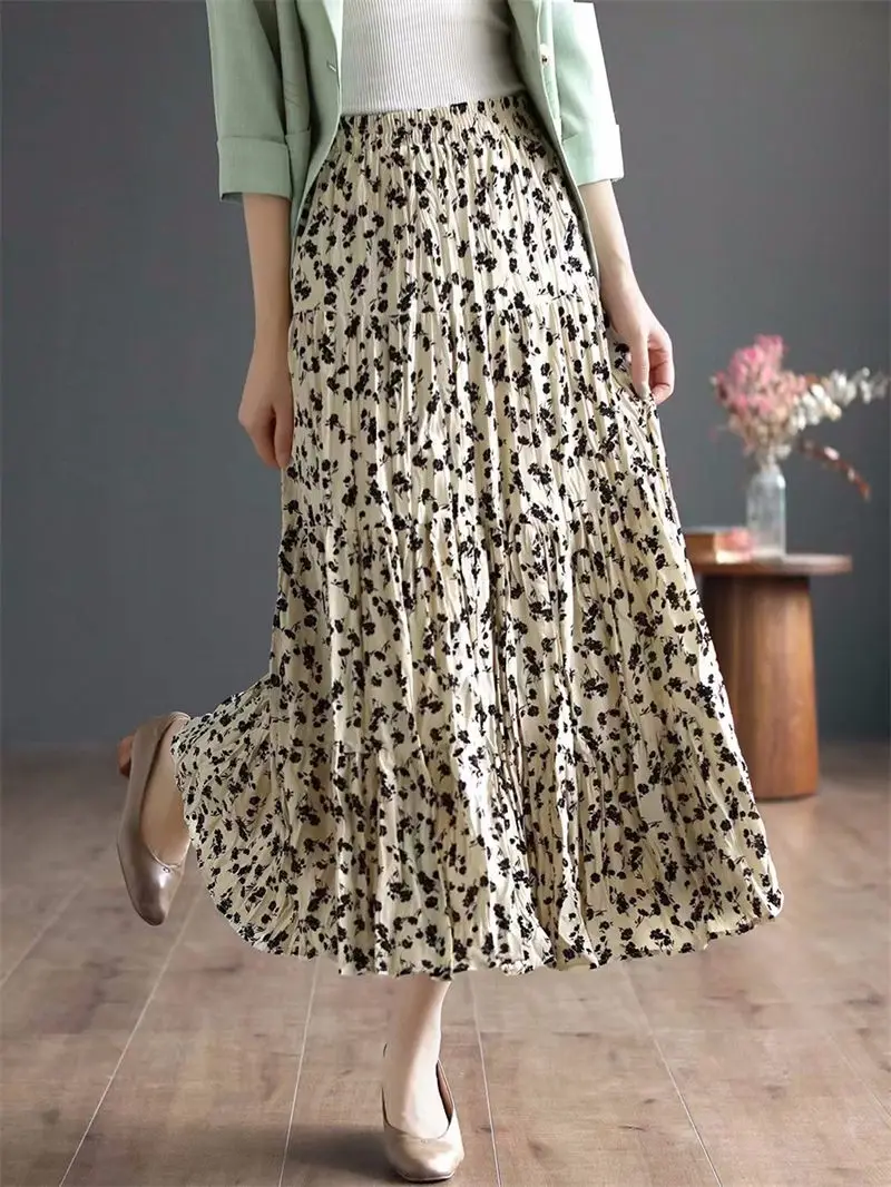 Весенне-летняя юбка с цветочным рисунком для женщин в стиле ретро, Универсальная юбка с оборками по краю, Тонкая элегантная юбка Jupe Femme Z1121 - 0