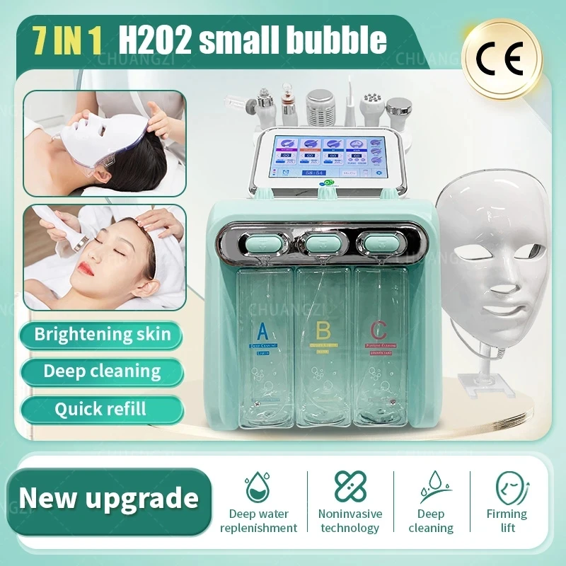 Новый 7 в 1 Водородно-Кислородный Маленький Пузырьковый RF Косметический аппарат для подтяжки лица, устройство для дермабразии, Скруббер для лица, Спа для лица - 0