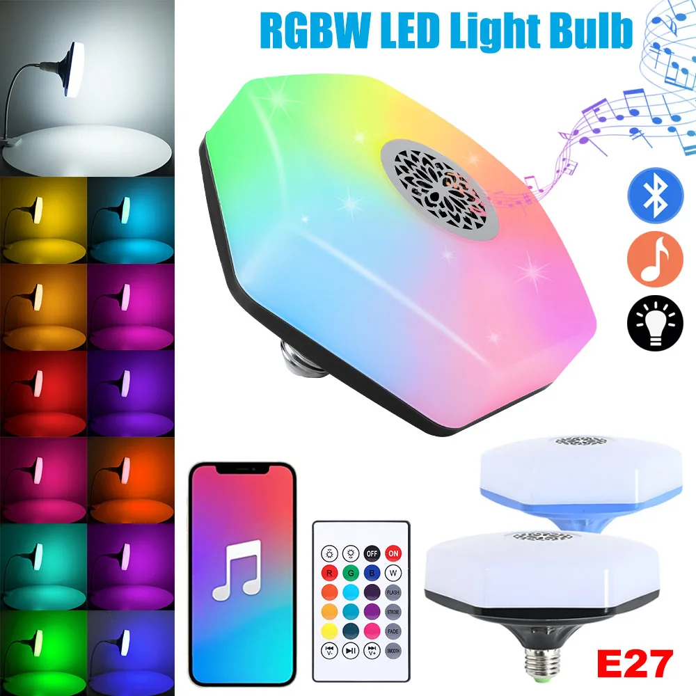Светодиодные лампочки RGBW с динамиком, играющим музыку, Меняющая цвет Светодиодная лампа с дистанционным управлением, лампа дневного света, Атмосферная лампа E27 - 0