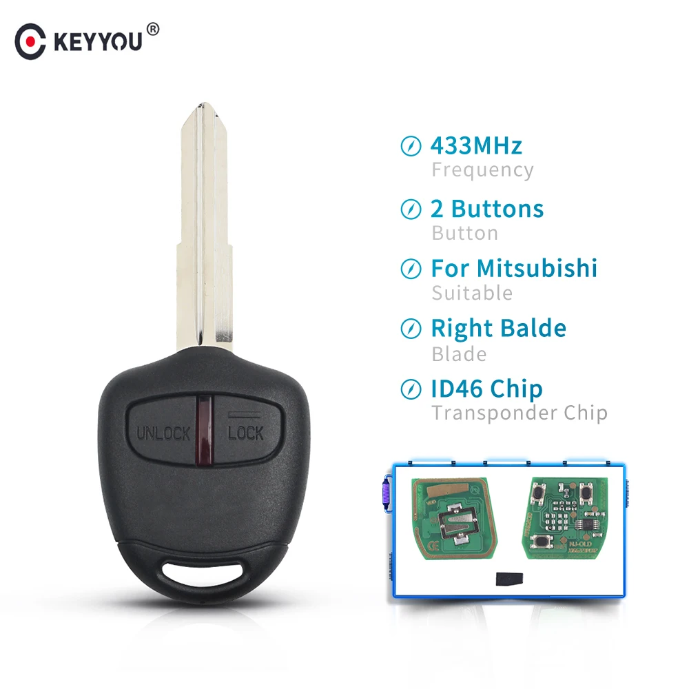 KEYYOU 2 кнопки дистанционного ключа автомобиля чехол для Mitsubishi Outlander ASX 2006-2015 434 МГц ID46 чип MIT11 лезвие - 0