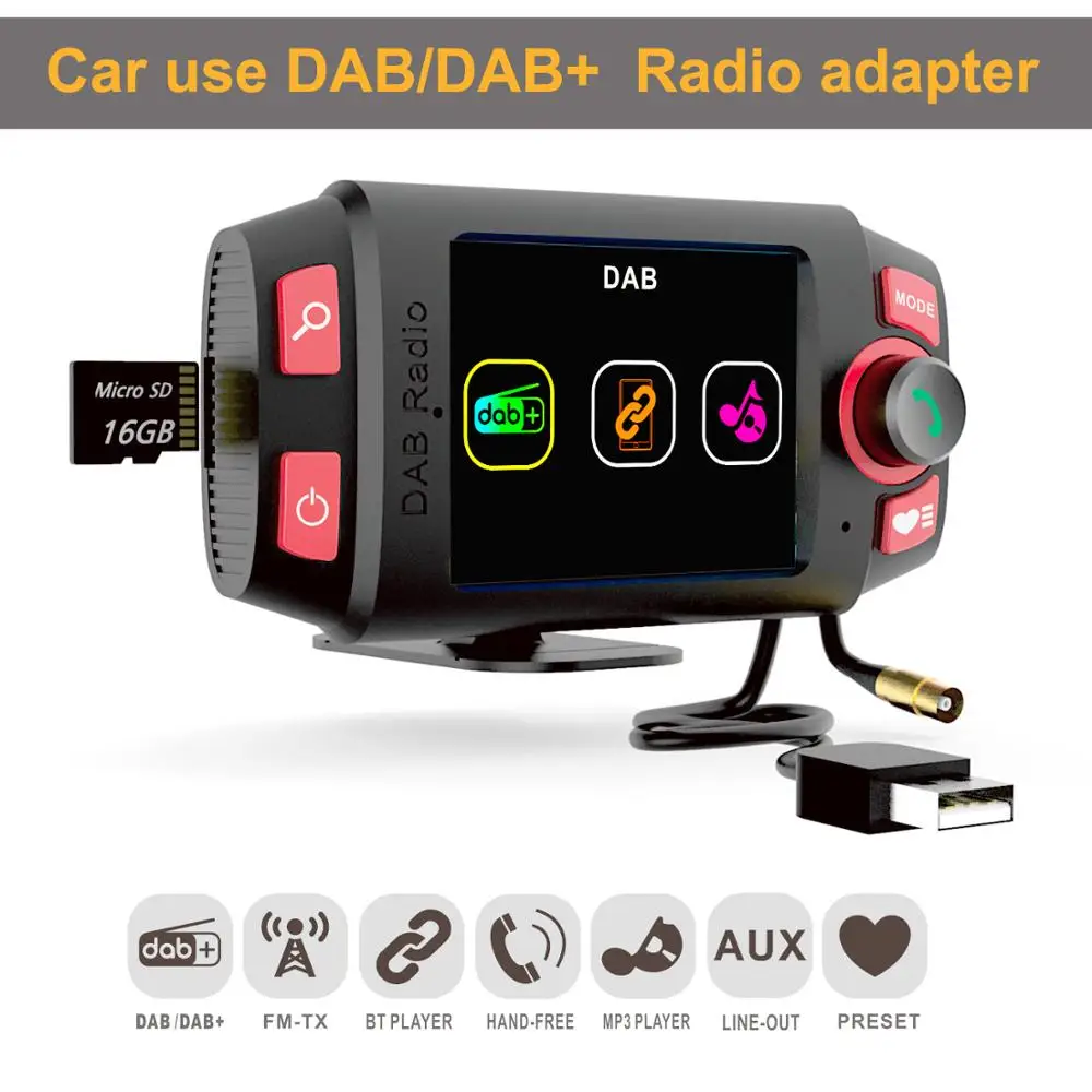 2,4 ”Цветной Дисплей Автомобильный Dab + Радиоприемник С Антенной DAB Адаптер FM-Передатчик Громкая Музыка Автомобильный Аудиокомплект MP3-плеер - 0