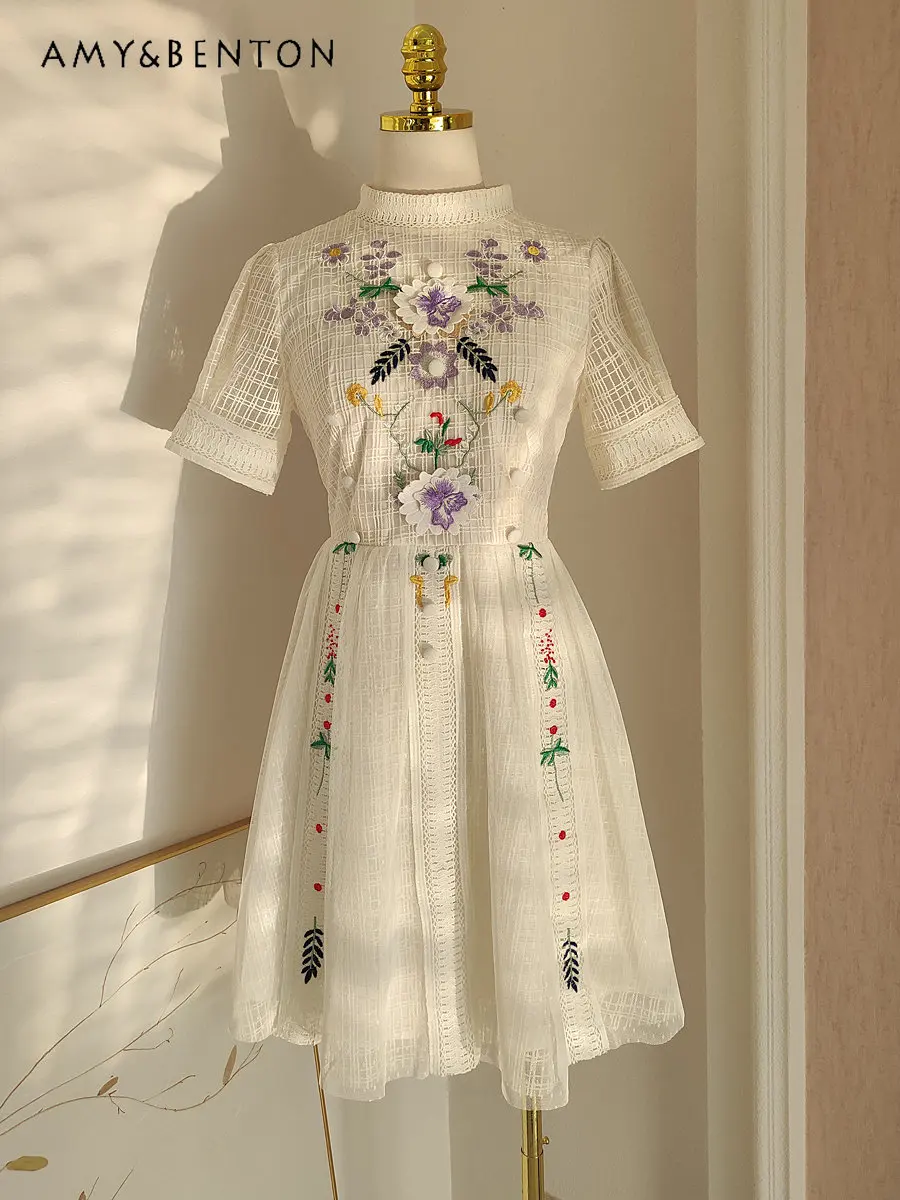 Французское меньшинство, Клетчатое прозрачное платье с 3D цветочной вышивкой и сетчатым кроем, в стиле пэчворк, облегающее фигуру, Льстящее Пышное платье - 0