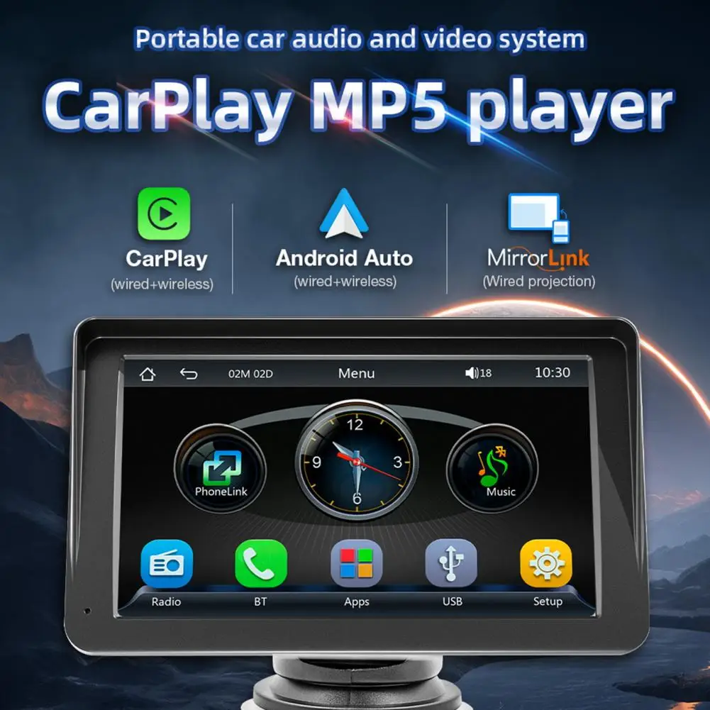 Автомобильный плеер с 7-дюймовым сенсорным экраном MP5, Универсальное автоматическое Радио, беспроводной Carplay, вход заднего вида, автоматический мультимедийный Видеоплеер - 0
