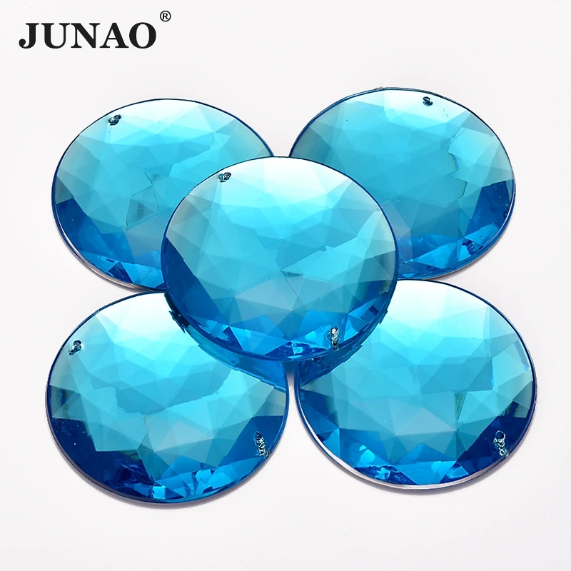 JUNAO 52 мм, большие круглые стразы цвета морской волны, аппликация для шитья, акриловые драгоценные камни, крупные стразы, пришитые на плоской спинке, хрустальные камни для рукоделия - 0