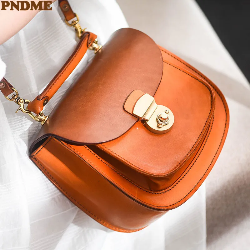 PNDME роскошная женская маленькая сумочка из натуральной кожи, седельная сумка, модная повседневная сумка для вечеринок, женская сумка-мессенджер из натуральной воловьей кожи на плечо - 0