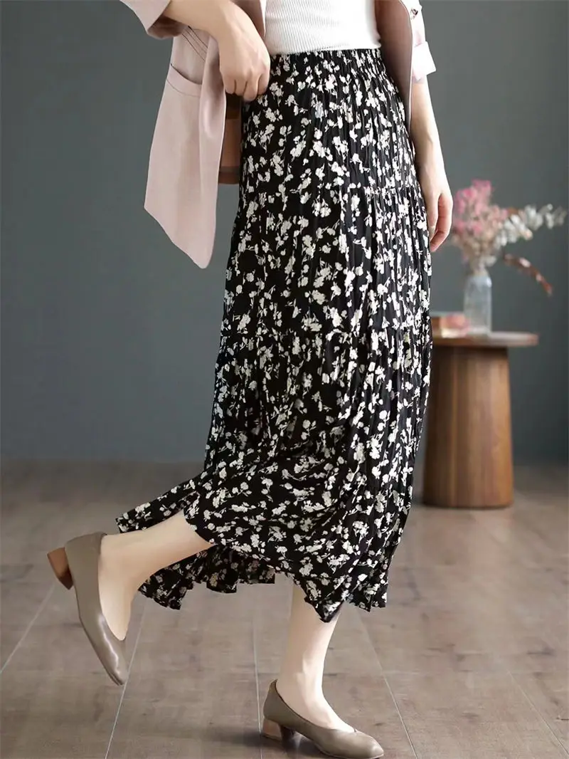 Весенне-летняя юбка с цветочным рисунком для женщин в стиле ретро, Универсальная юбка с оборками по краю, Тонкая элегантная юбка Jupe Femme Z1121 - 1