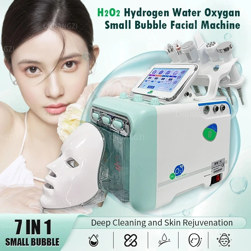 H2O2 7 в 1 Водородно-Кислородной Малопузырьковой радиочастотной косметической машине для подтяжки лица, устройстве для дермабразии, Скруббере для кожи, Спа для лица - 1
