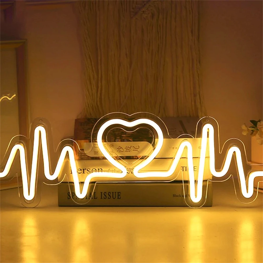 Ineonlife Сердцебиение Неоновая Вывеска LED Love Logo Лампа Свадебное Освещение Исповедь Фон Спальня Бар Настенный Декор С Питанием от USB - 1