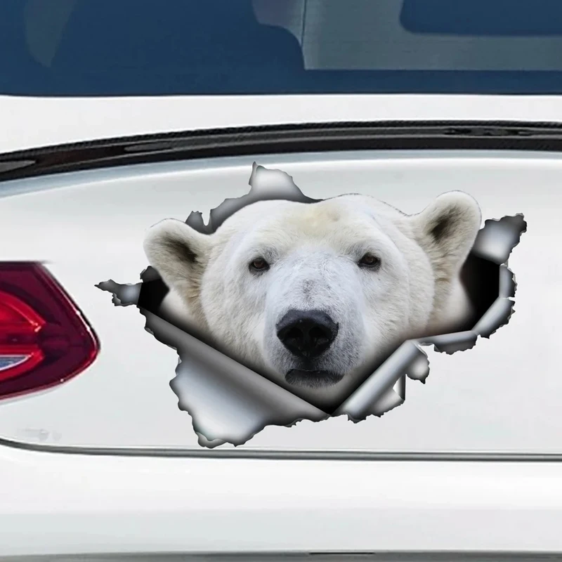 Белый Медведь самоклеящаяся наклейка на автомобиль, Водонепроницаемые автомобильные декоры на бампер, заднее стекло, ноутбук, Выберите Размер #S60442 - 1