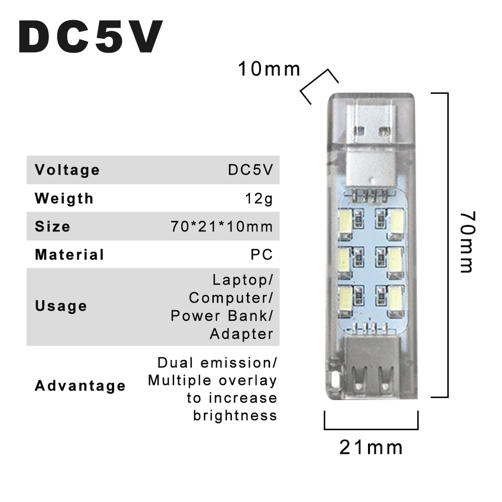 USB Светодиодный Светильник для Книг с Мужским и женским Интерфейсом 12 светодиодный S U Дисковый Ночник, Штабелируемый Светильник для чтения, Работающий от адаптера DC5V Power Bank - 1