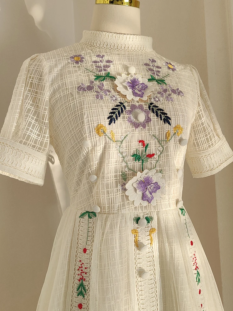 Французское меньшинство, Клетчатое прозрачное платье с 3D цветочной вышивкой и сетчатым кроем, в стиле пэчворк, облегающее фигуру, Льстящее Пышное платье - 1