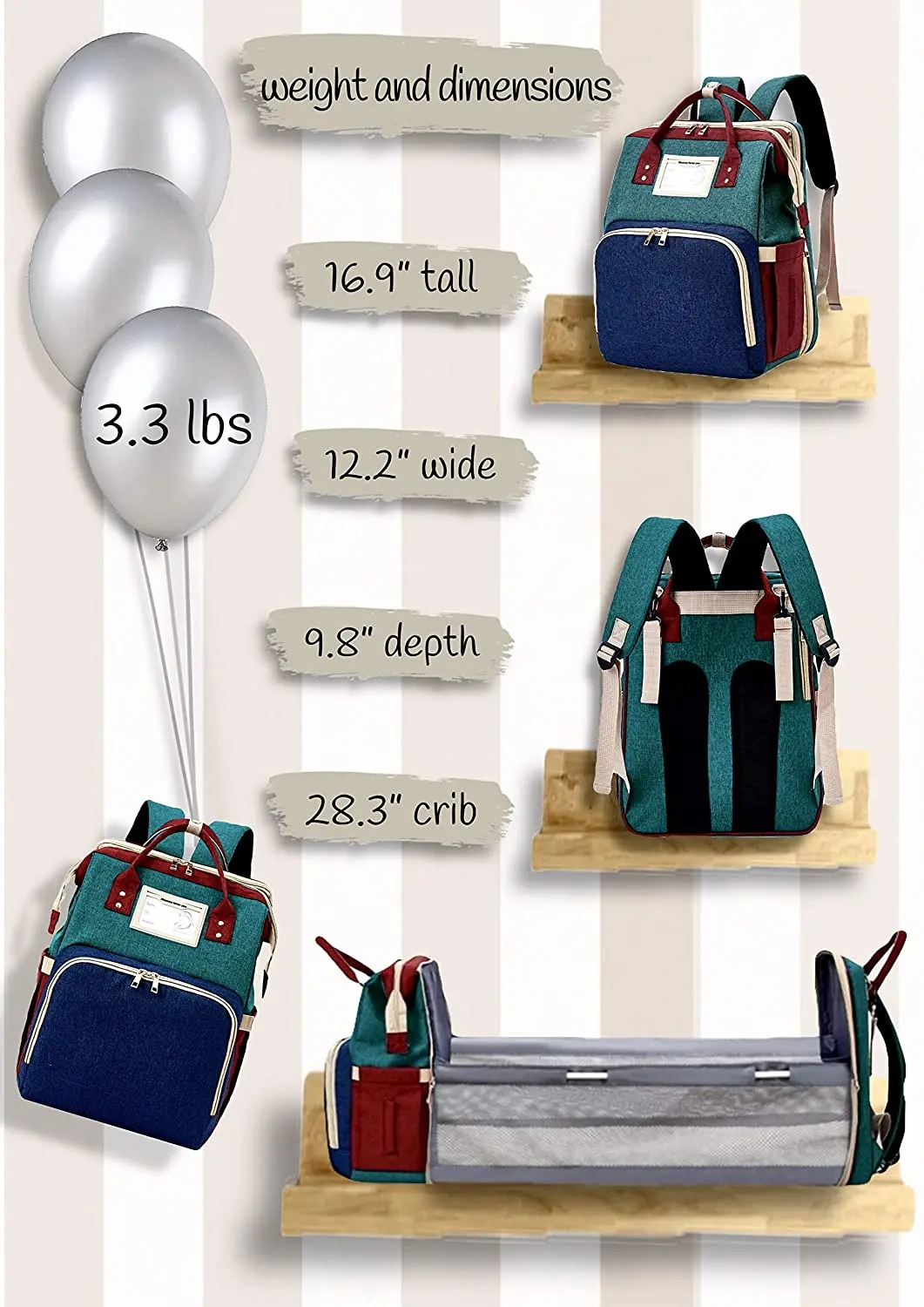 складная детская кроватка 3в1, сумка для подгузников для мамы, Органайзер, Переносная Дорожная станция для смены подгузников с USB-портом для зарядки - 1