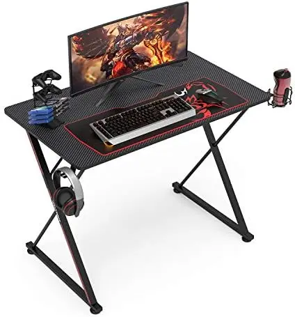 Игровой стол, Компьютерный стол X-образной формы с бесплатным ковриком для мыши, подстаканником, крючком для наушников и подставкой для контроллера, рабочее место геймера - 1