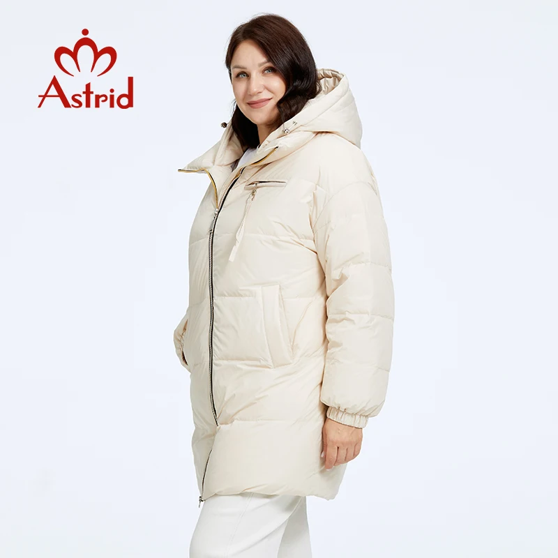 Astrid Новая зимняя одежда, Женская Свободная модная куртка-пуховик средней длины, Женская парка Больших размеров с капюшоном, Простые повседневные качественные куртки - 2