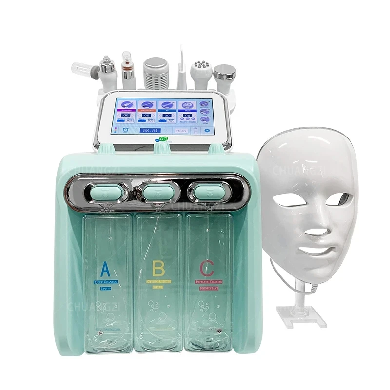 Новый 7 в 1 Водородно-Кислородный Маленький Пузырьковый RF Косметический аппарат для подтяжки лица, устройство для дермабразии, Скруббер для лица, Спа для лица - 2