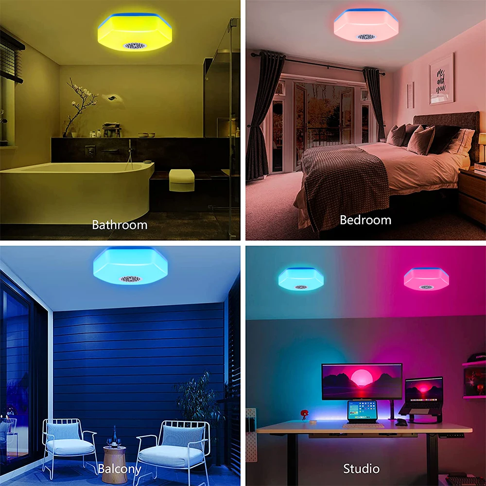Светодиодные лампочки RGBW с динамиком, играющим музыку, Меняющая цвет Светодиодная лампа с дистанционным управлением, лампа дневного света, Атмосферная лампа E27 - 2