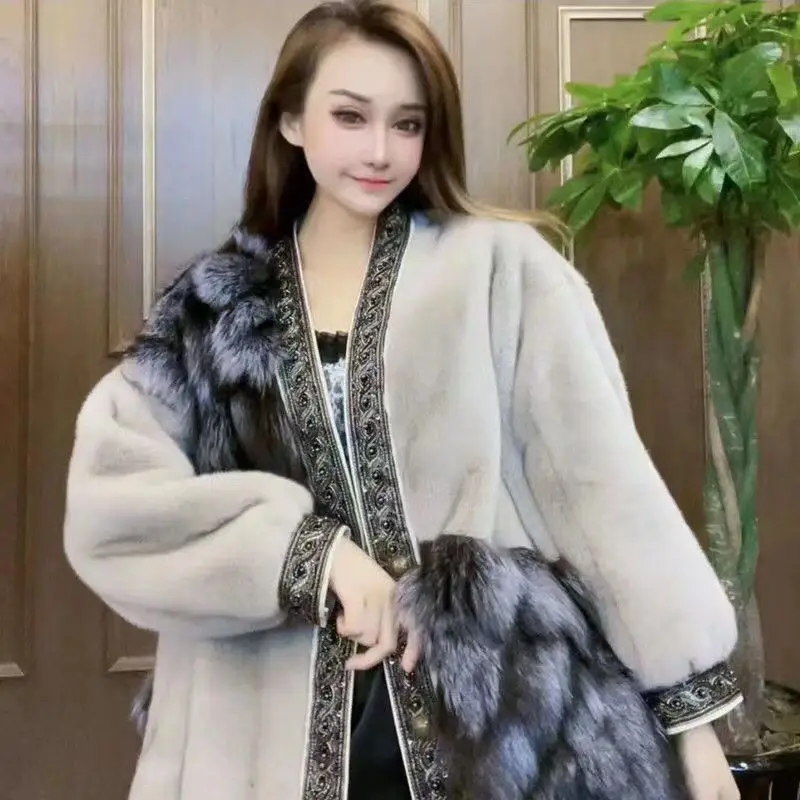 Новая зимняя тяжелая шуба из лисьего меха, расшитая бисером, женская высококачественная модная одежда для сохранения тепла - 2