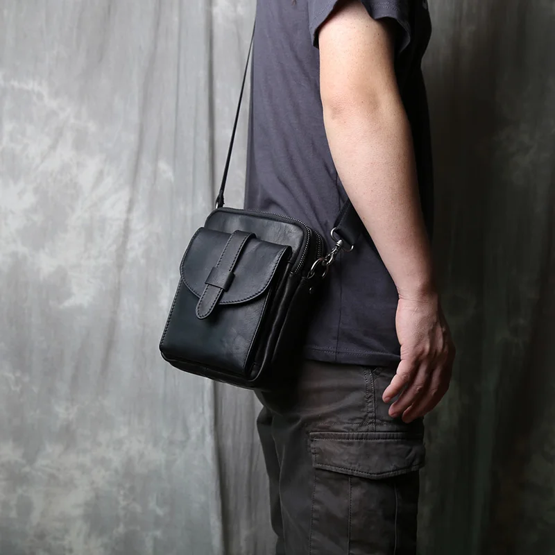 Новый мужской рюкзак из натуральной кожи с верхним слоем из коровьей кожи, повседневная универсальная вертикальная мини-сумка на одно плечо - 2