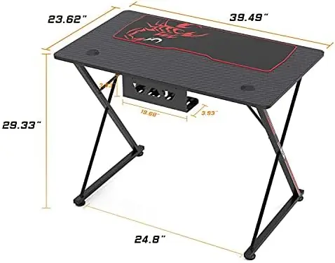 Игровой стол, Компьютерный стол X-образной формы с бесплатным ковриком для мыши, подстаканником, крючком для наушников и подставкой для контроллера, рабочее место геймера - 2