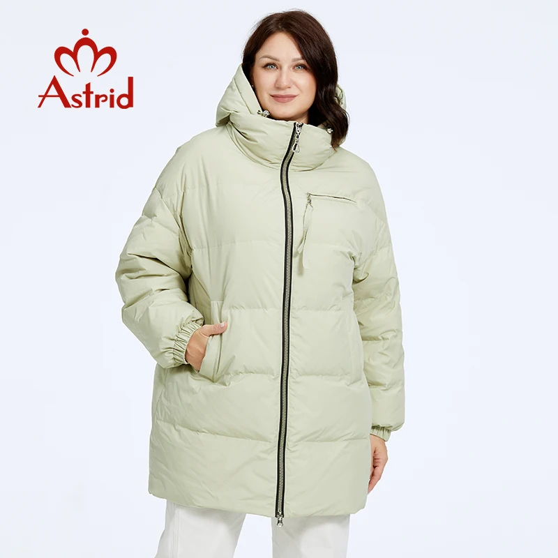 Astrid Новая зимняя одежда, Женская Свободная модная куртка-пуховик средней длины, Женская парка Больших размеров с капюшоном, Простые повседневные качественные куртки - 3