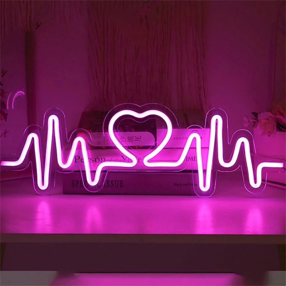 Ineonlife Сердцебиение Неоновая Вывеска LED Love Logo Лампа Свадебное Освещение Исповедь Фон Спальня Бар Настенный Декор С Питанием от USB - 3