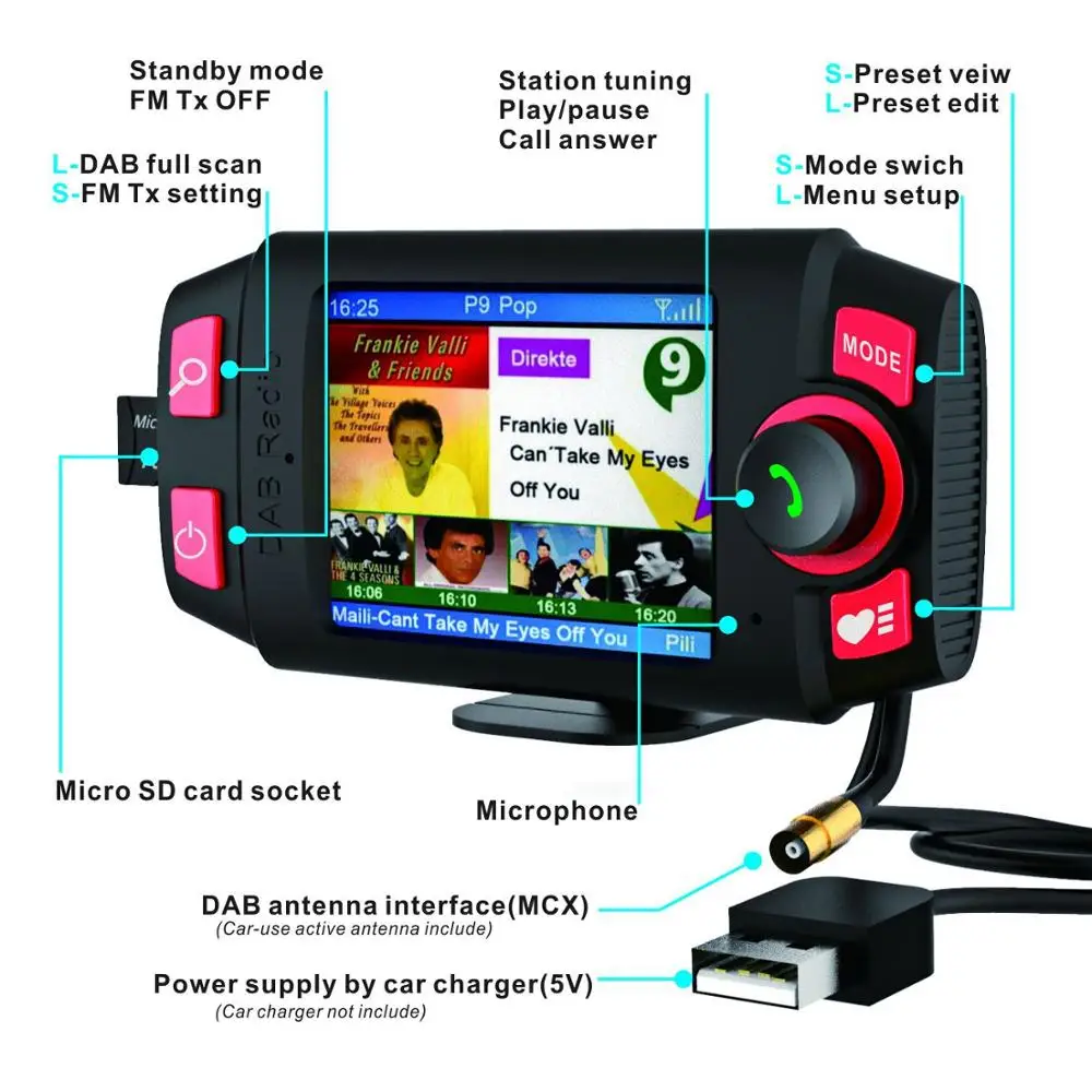 2,4 ”Цветной Дисплей Автомобильный Dab + Радиоприемник С Антенной DAB Адаптер FM-Передатчик Громкая Музыка Автомобильный Аудиокомплект MP3-плеер - 3