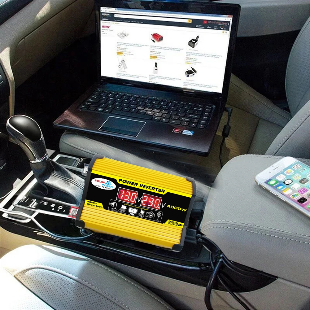 Светодиодный цифровой автомобильный инвертор мощностью 4000 Вт 12 В в переменный ток 220 В 110 В 2 USB конвертера адаптера Автомобильные Аксессуары - 3