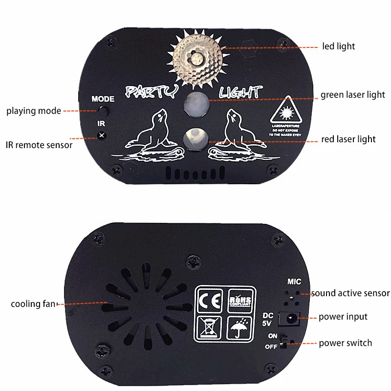 Дискотечные Огни RGB LED Лазерный Сценический Луч Света С Активацией Звука DJ Mini Home Party Light Со Стробоскопическим Эффектом USB Power Projector Lamp - 3