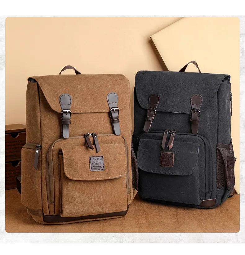 AIWITHPM Роскошные винтажные холщовые прочные рюкзаки для ноутбука, качественный холщовый кожаный рюкзак для путешествий, большие повседневные рюкзаки в стиле ретро - 3