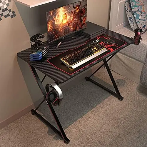 Игровой стол, Компьютерный стол X-образной формы с бесплатным ковриком для мыши, подстаканником, крючком для наушников и подставкой для контроллера, рабочее место геймера - 3
