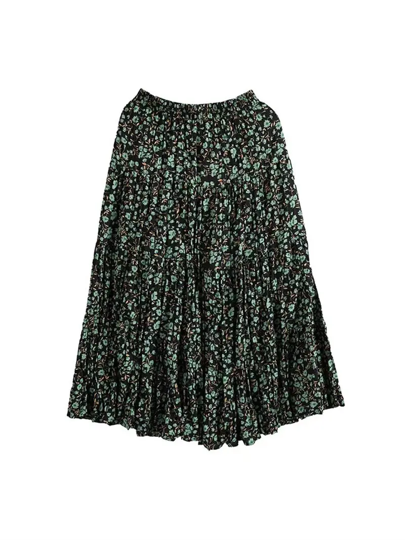 Весенне-летняя юбка с цветочным рисунком для женщин в стиле ретро, Универсальная юбка с оборками по краю, Тонкая элегантная юбка Jupe Femme Z1121 - 4