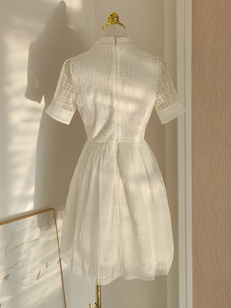 Французское меньшинство, Клетчатое прозрачное платье с 3D цветочной вышивкой и сетчатым кроем, в стиле пэчворк, облегающее фигуру, Льстящее Пышное платье - 4