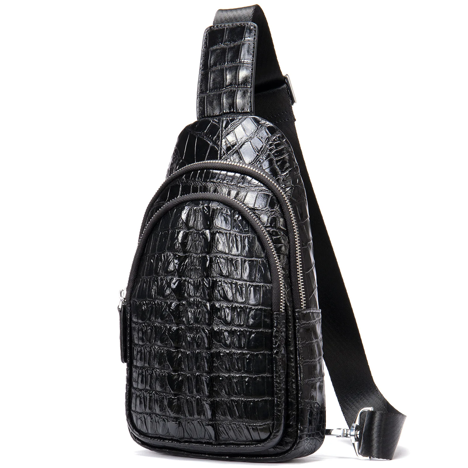 Мужская кожаная нагрудная сумка Легкий Роскошный дизайн с рисунком крокодиловой кожи Хвостовой плавник Многофункциональная сумка через плечо - 4