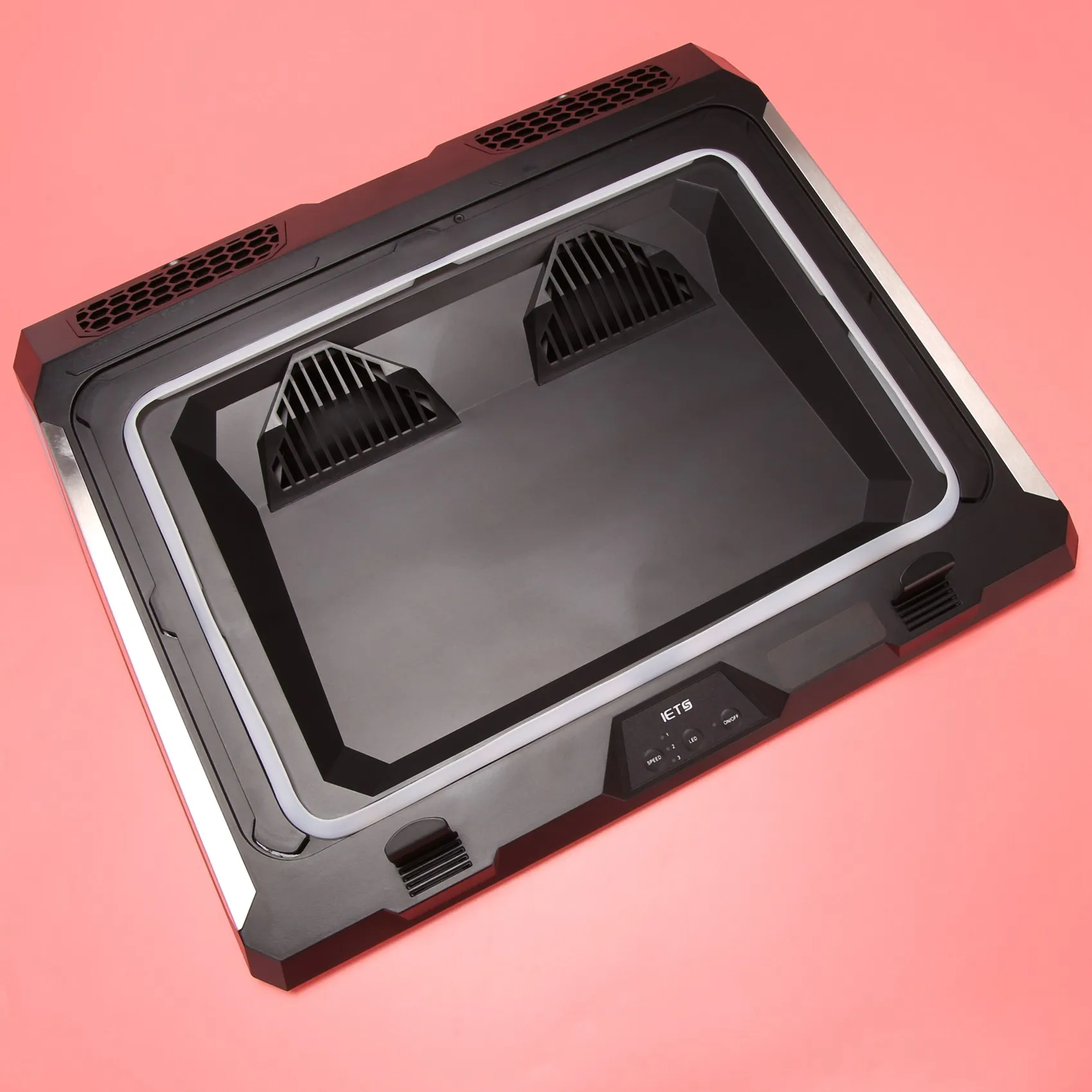 Охлаждающая подставка для ноутбука IETS GT300 с двойным вентилятором для игрового ноутбука, охлаждающая подставка с пылевым фильтром и красочной подсветкой - 4