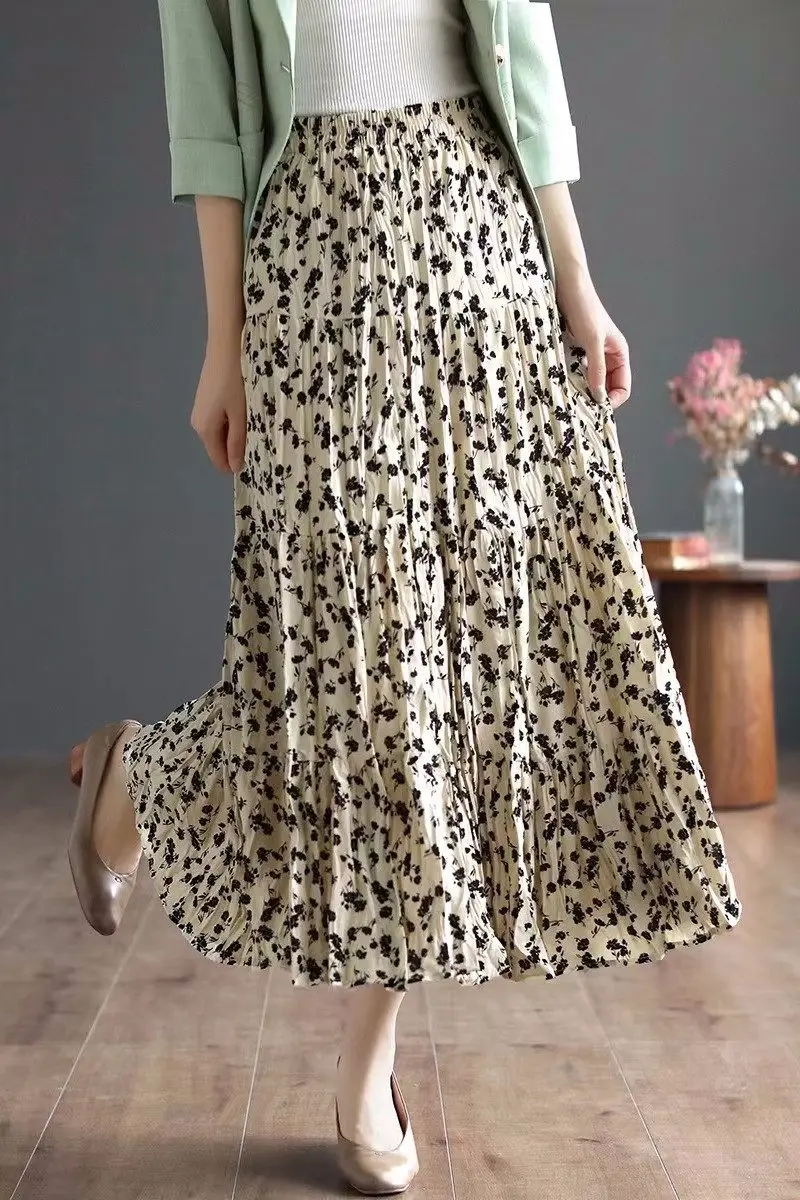 Весенне-летняя юбка с цветочным рисунком для женщин в стиле ретро, Универсальная юбка с оборками по краю, Тонкая элегантная юбка Jupe Femme Z1121 - 5