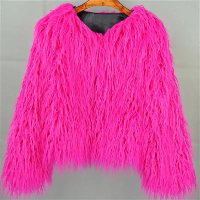 пальто из искусственного меха, красочное пушистое розовое пальто из искусственного меха из шерсти ягненка, женское мохнатое пальто из овчины, зимняя куртка из искусственного меха - 5
