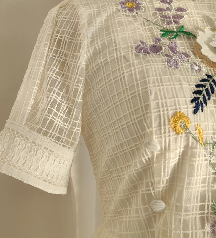 Французское меньшинство, Клетчатое прозрачное платье с 3D цветочной вышивкой и сетчатым кроем, в стиле пэчворк, облегающее фигуру, Льстящее Пышное платье - 5