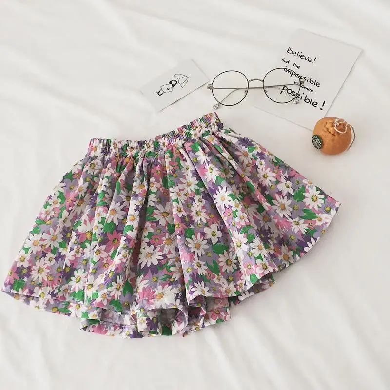 2023 Новые корейские модные юбки для девочек контрастных цветов, милые юбки Kawaii с цветочным рисунком, Милая модная эстетичная детская одежда - 5