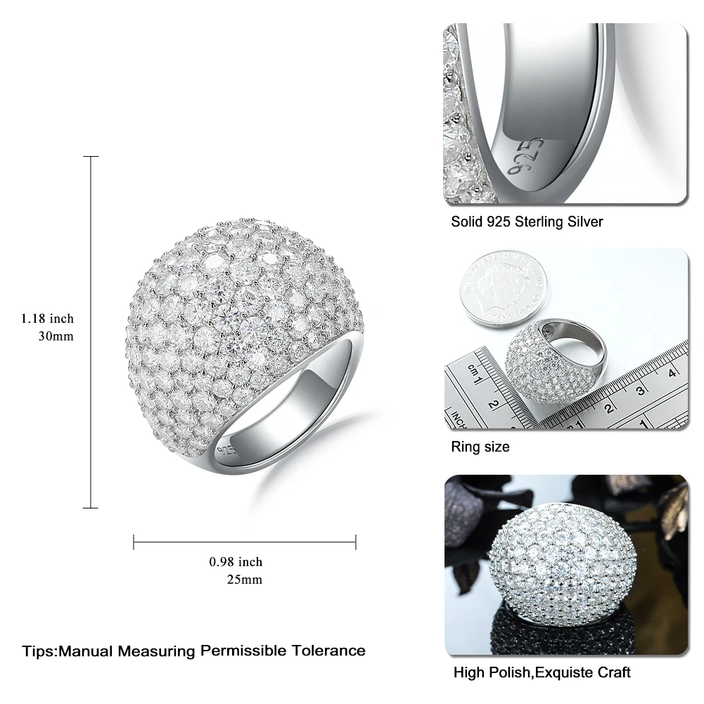 Широкие кольца с муассанитом из стерлингового серебра 925 пробы SEASKY, 6,5 карат, сверкающее кольцо с бриллиантом VVS1 для помолвки, изысканные ювелирные изделия - 5