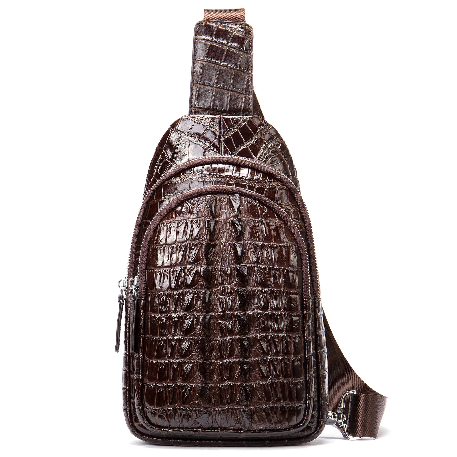 Мужская кожаная нагрудная сумка Легкий Роскошный дизайн с рисунком крокодиловой кожи Хвостовой плавник Многофункциональная сумка через плечо - 5