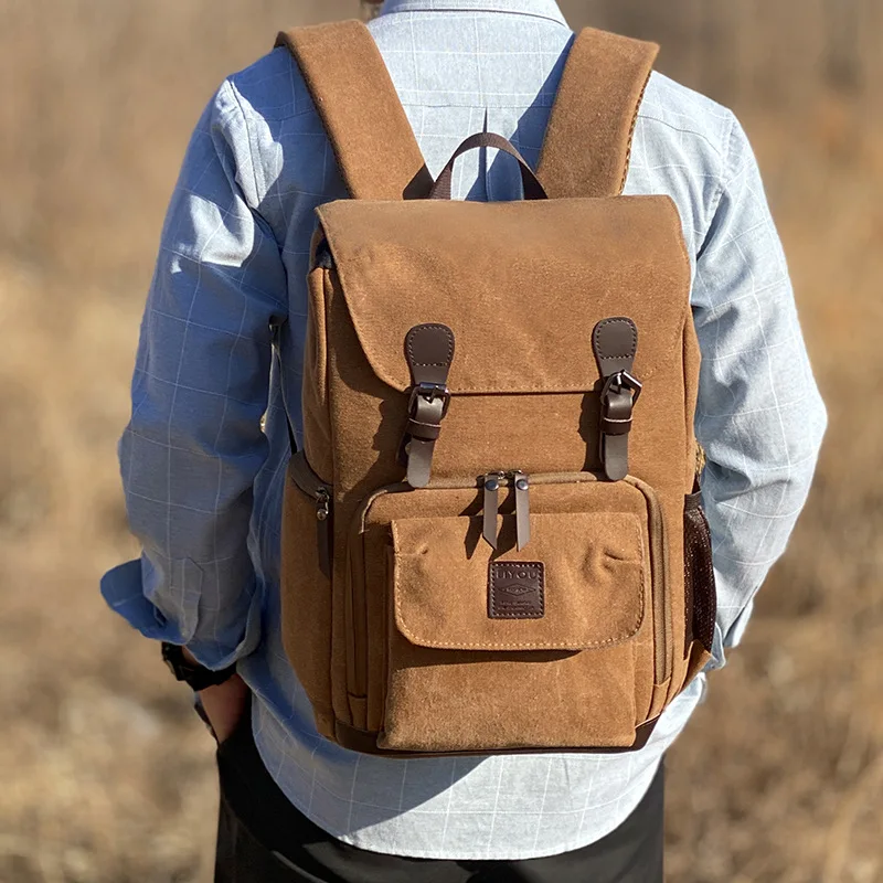 AIWITHPM Роскошные винтажные холщовые прочные рюкзаки для ноутбука, качественный холщовый кожаный рюкзак для путешествий, большие повседневные рюкзаки в стиле ретро - 5