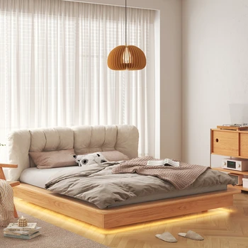 Облачная кровать из массива дерева в японском стиле, кровать-татами, Двуспальная кровать 1,8 м, Супружеская кровать, Простая кровать для спальни, Маленькая квартира