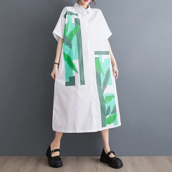 2023 Новое Поступление, принт в Японском Стиле, черно-белое Свободное летнее платье-блузка, Женское рабочее платье, Модное женское повседневное платье