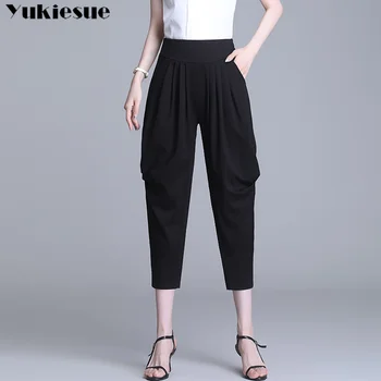 корейская модная уличная одежда, летние женские офисные шифоновые брюки-капри OL с высокой талией, свободные шаровары, женские брюки