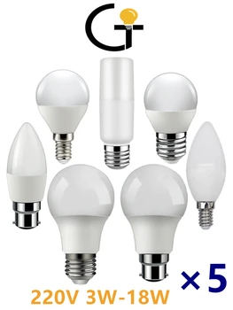 5 шт.-светодиодная лампа точечного освещения, свеча, лампа 220 В GU10 MR16 C37 G45, 3 Вт-18 Вт, эффект высокой освещенности, теплый белый свет, подходит для кухонного туалета