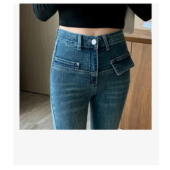Съемка в режиме реального времени расклешенных джинсов с высокой талией для женских брюк, черная осенне-зимняя одежда 2023, новая, с кисточками, для похудения и