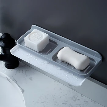 Мыльница на присоске настенная креативная перфорированная стойка для мыла без слива в ванной комнате с двумя отделениями, бытовая мыльница