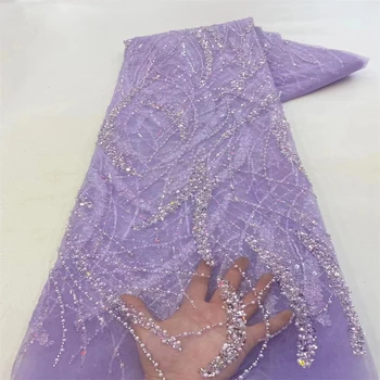 Африканская Кружевная ткань с пайетками, 2023 Бусины, Высококачественная Французская нигерийская кружевная ткань для Жениха Для Пошива платья, Свадебная вечеринка xzx-0275