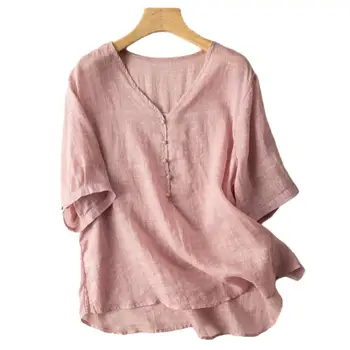 Женский топ с V-образным вырезом и короткими рукавами, Тонкий пуловер, Свободная летняя женская футболка, женская одежда